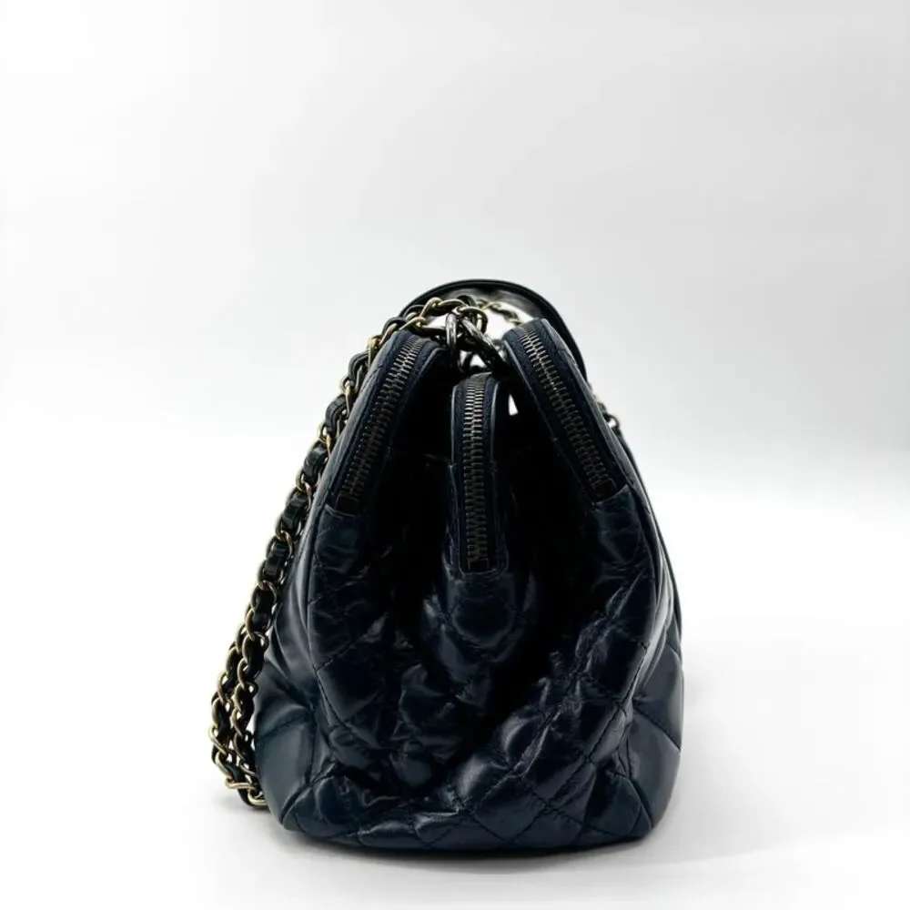 Chanel Vintage Lambskin Frame Chain Shoulder Bag Navy Gold Hardware